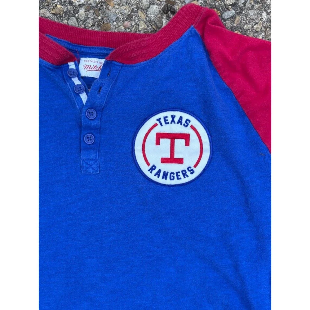 Mitchell & Ness T-Shirt Texas Rangers Mens XL Blue Colorblock 3/4 Sleeve